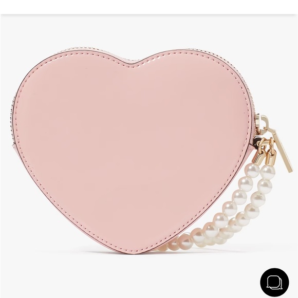 NWT-Kate Spade-Love Shack 3D Heart🩷Zip Wristlet-Patent Leather-Faux Pearl Handle - Picture 10 of 12